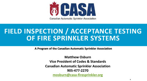 Field Inspection / Acceptance Testing Of Fire Sprinkler Systems